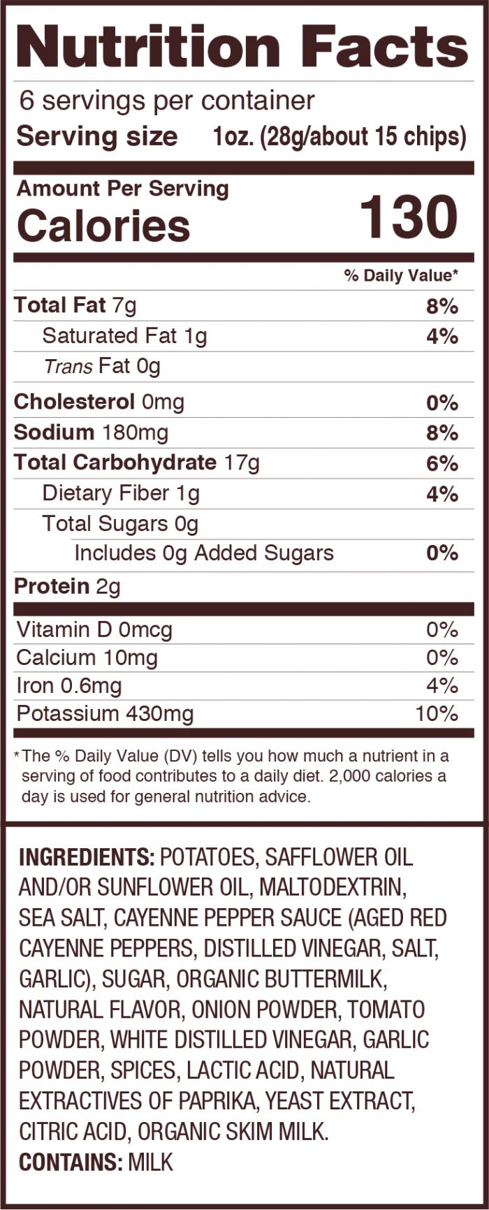 Uglies Buffalo Ranch Chips Nutrition Facts