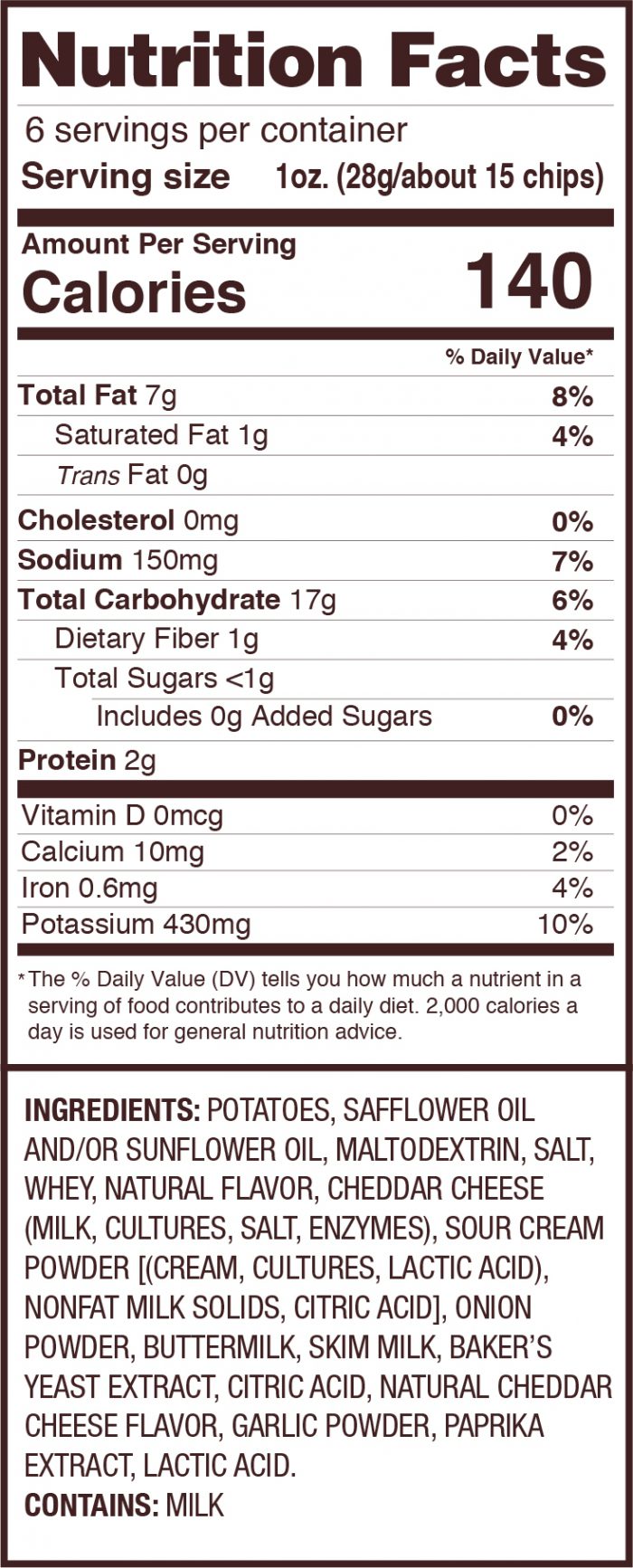 Uglies Cheddar & Sour Cream Nutrition Facts